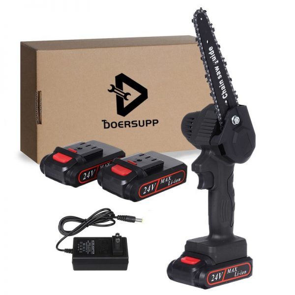 DC 24V 6 Inch Cordless Electric Chain Saw 550W with 2 Batteries