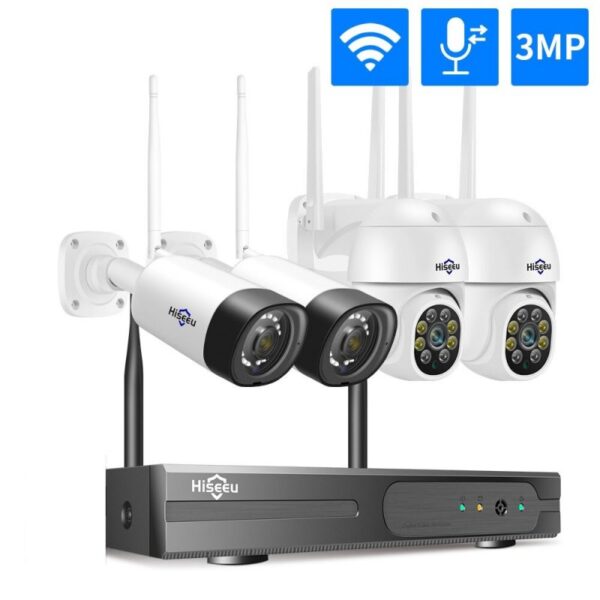 Hiseeu Wireless 8CH 4pcs 3MP IP Cameras CCTV Kit