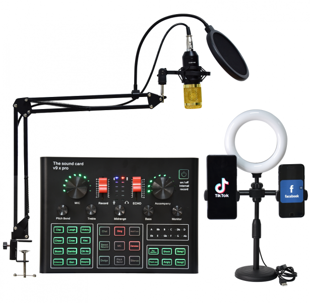 V9X PRO Sound Card Fill Light BM800 Condenser Microphone Kit