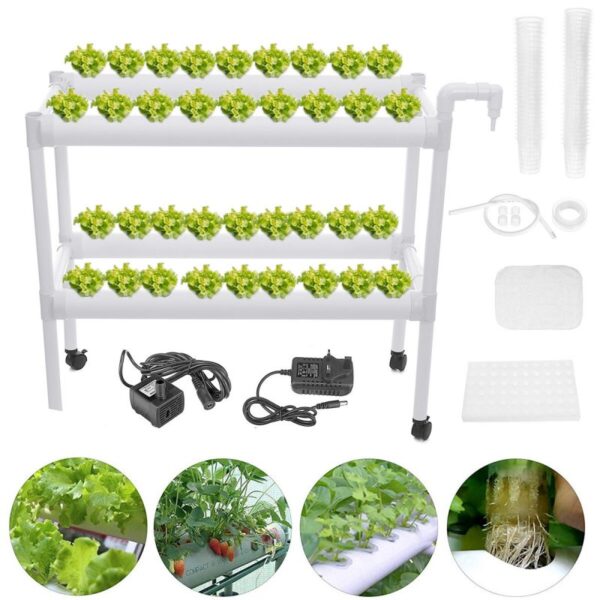 2 Layers Hydroponic Growing Kit 4 Pipes 36 Holes